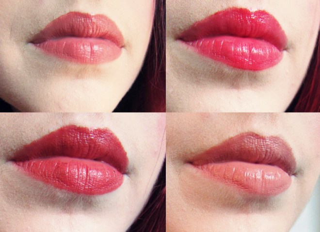 Clockwise from top left: Beachy, Sultry, Chestnut, and Desir.